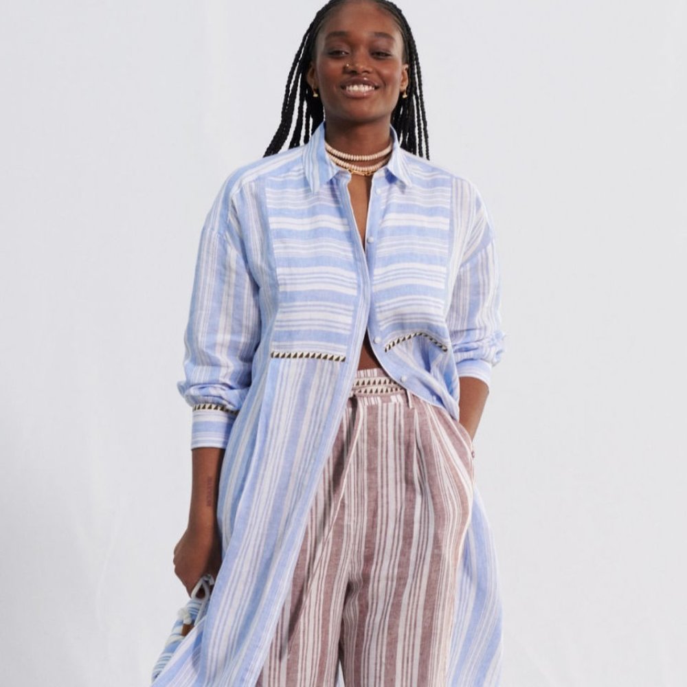 lemlem x H&M Linen Striped Shirt Dress XXL NWT